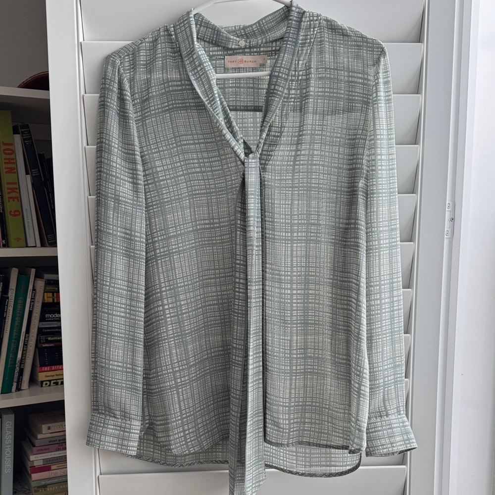 Tory Burch Gray Checkered Blouse